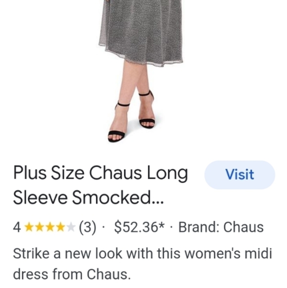 Chaus Long Sleeve Smocked Waist Black White Dress Plus Size 3X - Picture 2 of 13